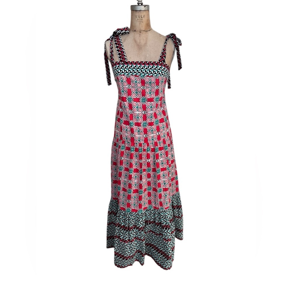 Ro’s Garden Natasha Cotton Square Neck Maxi Dress NWOT Size XS Geometric Print